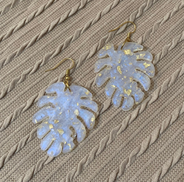 Leaf Earrings W/Gold Flakes