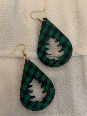 Plaid Christmas Tree Earrings