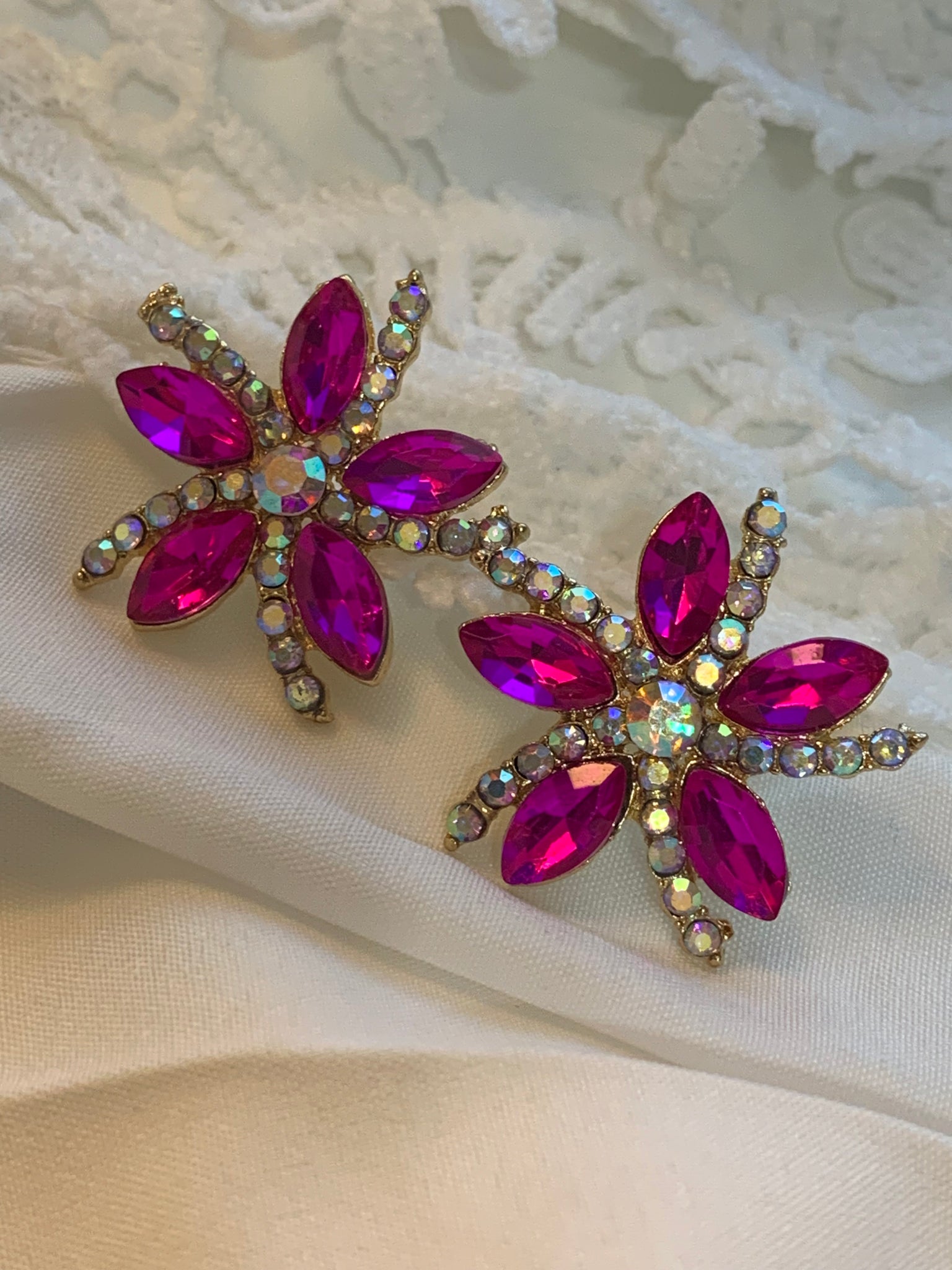 Rhinestone Spring Flower Earrings